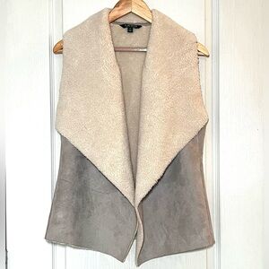 LAUREN Ralph Lauren Waterfall Faux Suede & Sherpa Vest, Grey/Cream, Size Medium